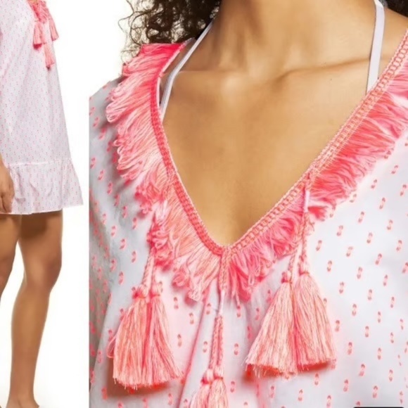 Lilly Pulitzer Kipper Cover-Up Tunic Dress L/XL Tangelo Neon Clip Beach Boho - Picture 11 of 13